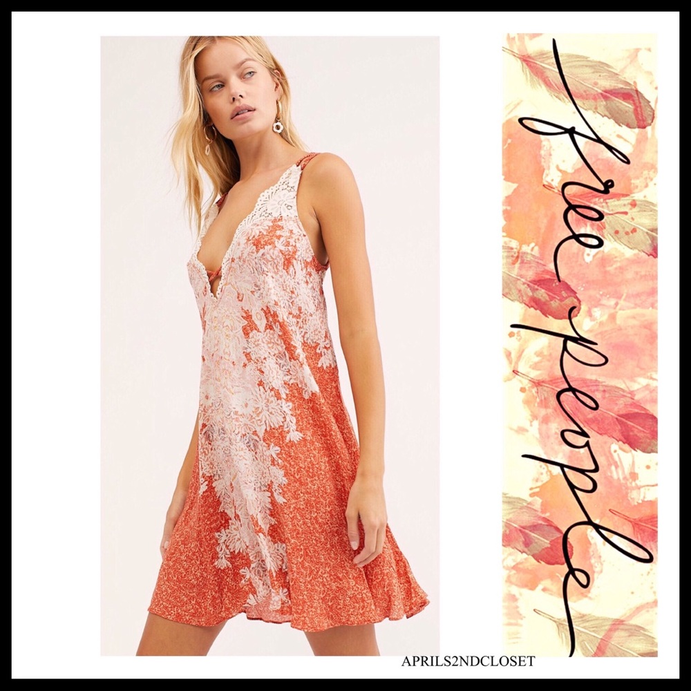 FREE PEOPLE BOHO LACE FLOWY SLIP MINI DRESS A3C - Picture 10 of 16